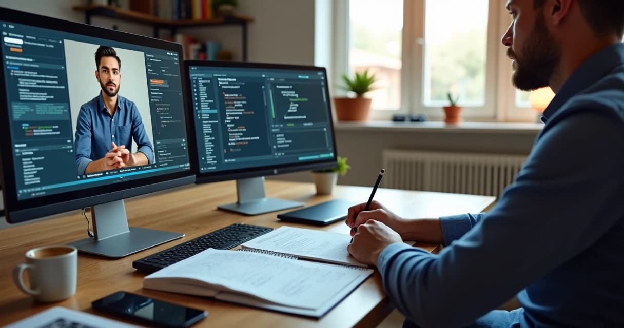 Business owner hiring a freelance software developer in an online video call