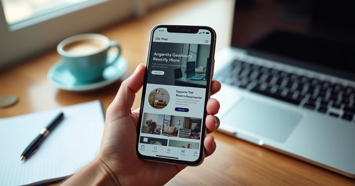 Modern mobile website displayed on a smartphone with responsive design elements and intuitive touch navigation