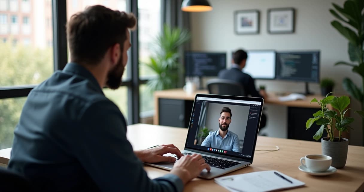 Manager conducting a technical interview with a freelance software engineer over video call