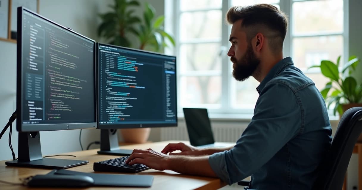 Senior software engineer participating in a remote technical interview on a laptop